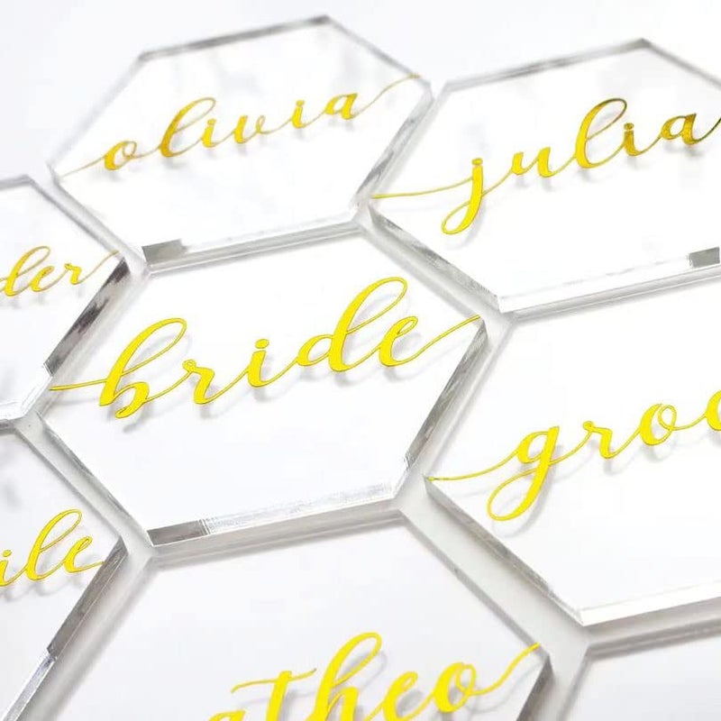 JINMURY 25 PCS Clear Acrylic Place Cards for Wedding- DIY Hexagon Blanks 1/8 Inch (3mm) Thick for Name Place Cards Seating Cards Acrylic Name Plates Escort Cards for Wedding Party Reception - Image 4